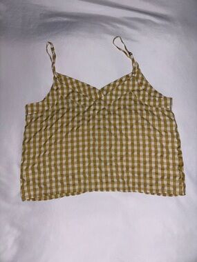 Gingham Mustard Spaghetti Strap Crop Cami